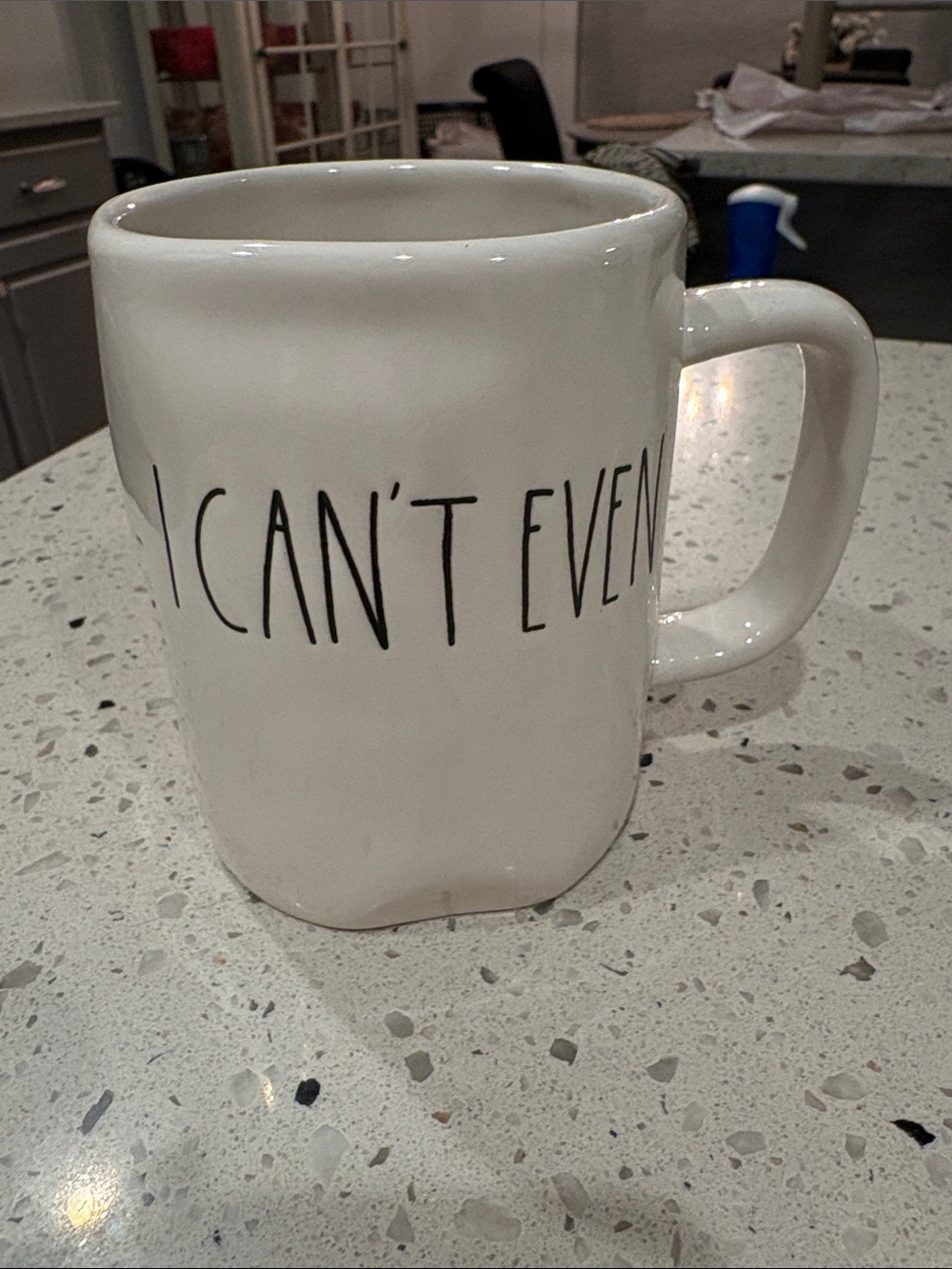 Rae Dunn White Ceramic Mug with Black 'I CAN'T EVEN' Text